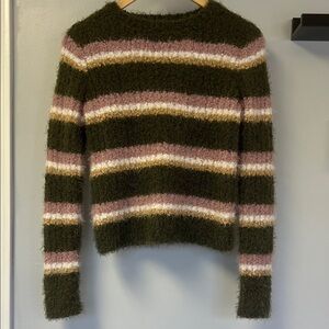 Freshman Green and Pink Striped Cropped Sweater Sz L
